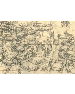 Tintin Moulinsart Museum Postcard 17,5x12,5cm - 80615 CP Pencil Sketch Rally