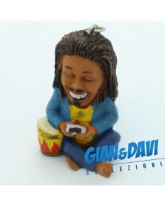 E.S.S.L. Ceramica Rasta Rastaman Marijuana Portachiavi - 9805 Uomo Blu seduto