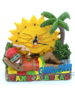 E.S.S.L. Soprammobili Ceramica Rasta Rastaman Marijuana - 5045 Orologio con Uomo e Sole