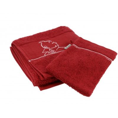 Tintin Linge de Maison 130332 Serviette + Gant Towel + Facecloth 50x100 Rouge Hermes