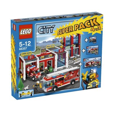 Lego City 66357 Confezione multipla set pompieri (7208, 7239, 7241 e 7942) A2010 Scatola Danneggiata