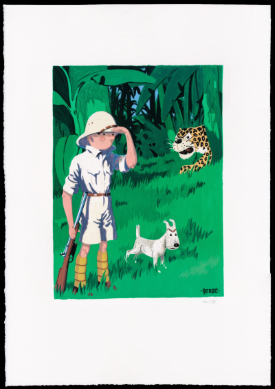 Tintin Estampe Lithographiques Goauche 80635 Tintin To Congo 60x80cm 51/77