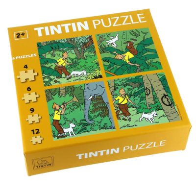 Tintin Puzzle 81540 Jungle 4 Puzzles 4,6,9,12 pieces each 15x15cm