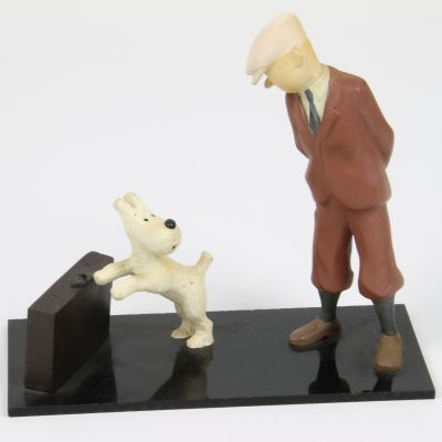 Tintin Statue in Resina di Tintin (16cm) e Milou sulla valigia (8cm)