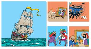 Tintin 23512 Secret of the Unicorn - set of 5 canvas print 37X37 cm + 77x77cm