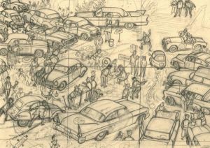 Tintin Moulinsart Museum Postcard 17,5x12,5cm - 80615 CP Pencil Sketch Rally
