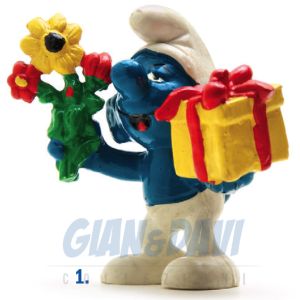 2.0040 20040 Gift and flowers Smurf Puffo con Regalo e Fiori 1A