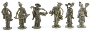 Ferrero Kinder Ü-Ei Soldatini Metallfiguren Figuren aus Chinesischen Sagen - Complete Sat 35mm Messing Dark