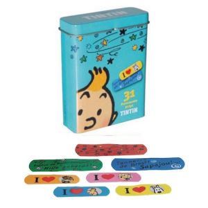 Tintin cartoleria 16018 Turquoise metal box with Tintin plasters 